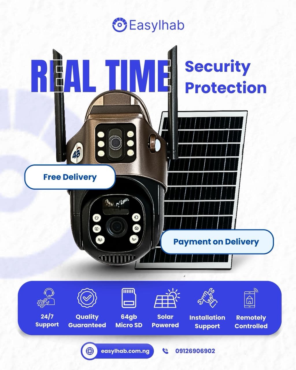 easylhab High performance solar-powered wireless security camera with real-time monitoring, night vision, motion detection, and remote access for enhanced security protection. image